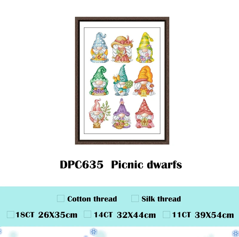 Borduurpakket – Picknick Kabouters Kruissteek, 11/14/18ct