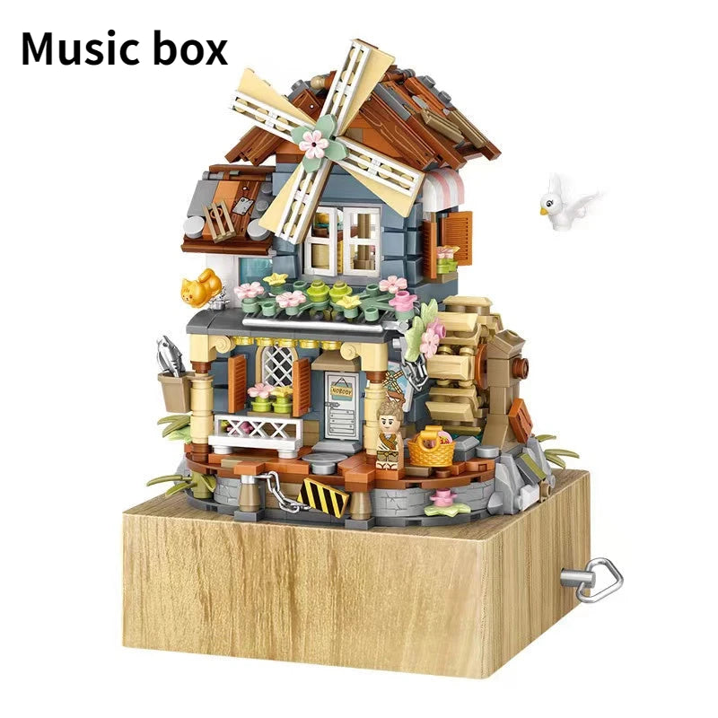 Bouwpakket Windmolen Muziekdoos – Mini Blokken Huisje met Muziek