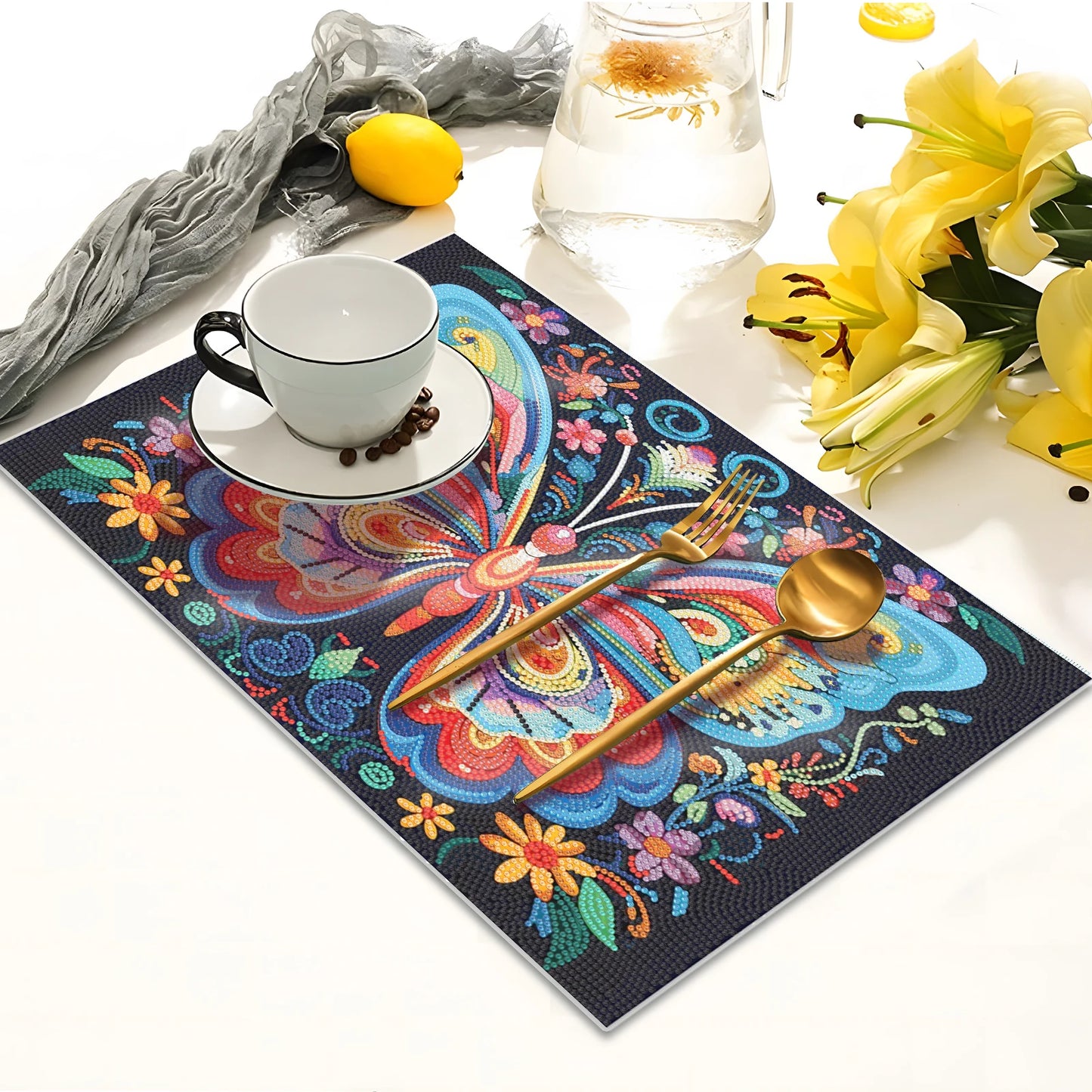 Diamond Painting Placemat met Vlinder – Uniek Handgemaakt Tafelkleed