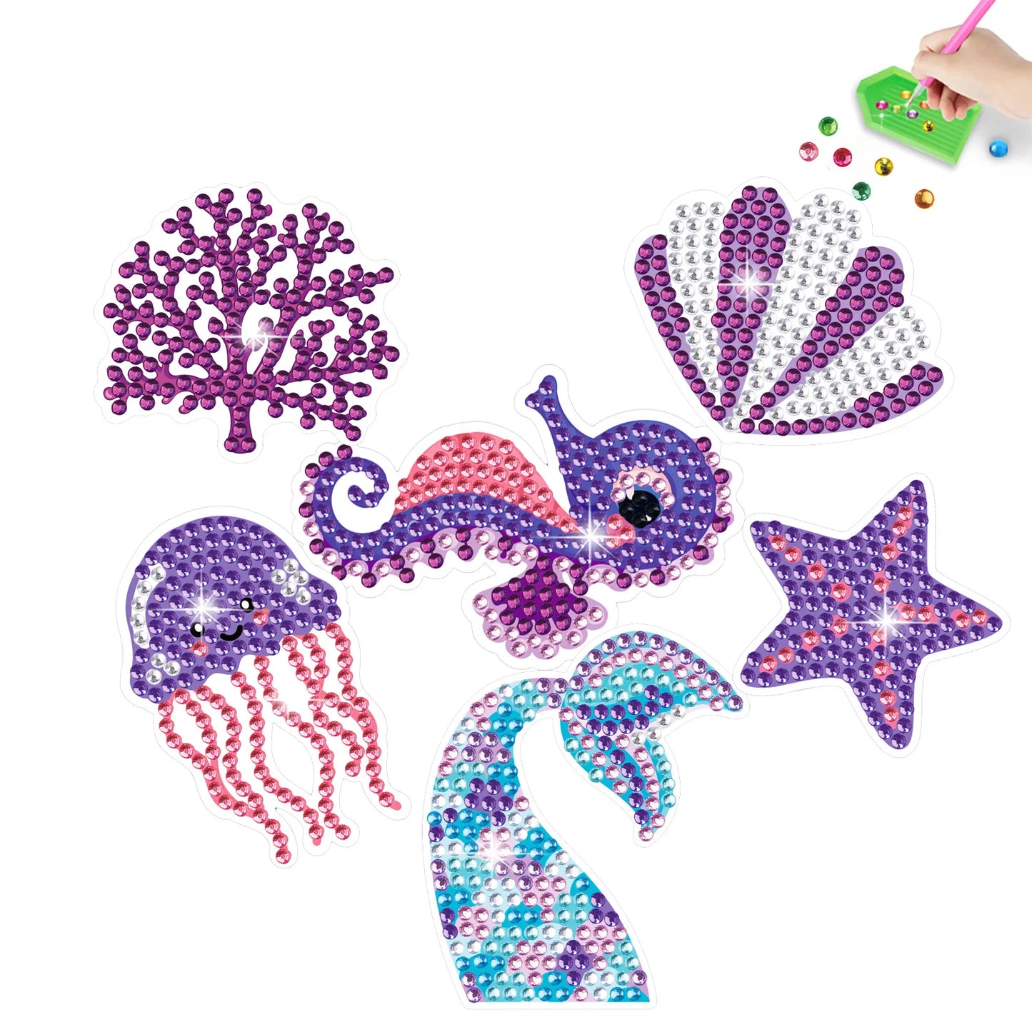 Diamond Painting Sticker set Zeepaard & Kwallen – Schitterende Maritieme Wezens