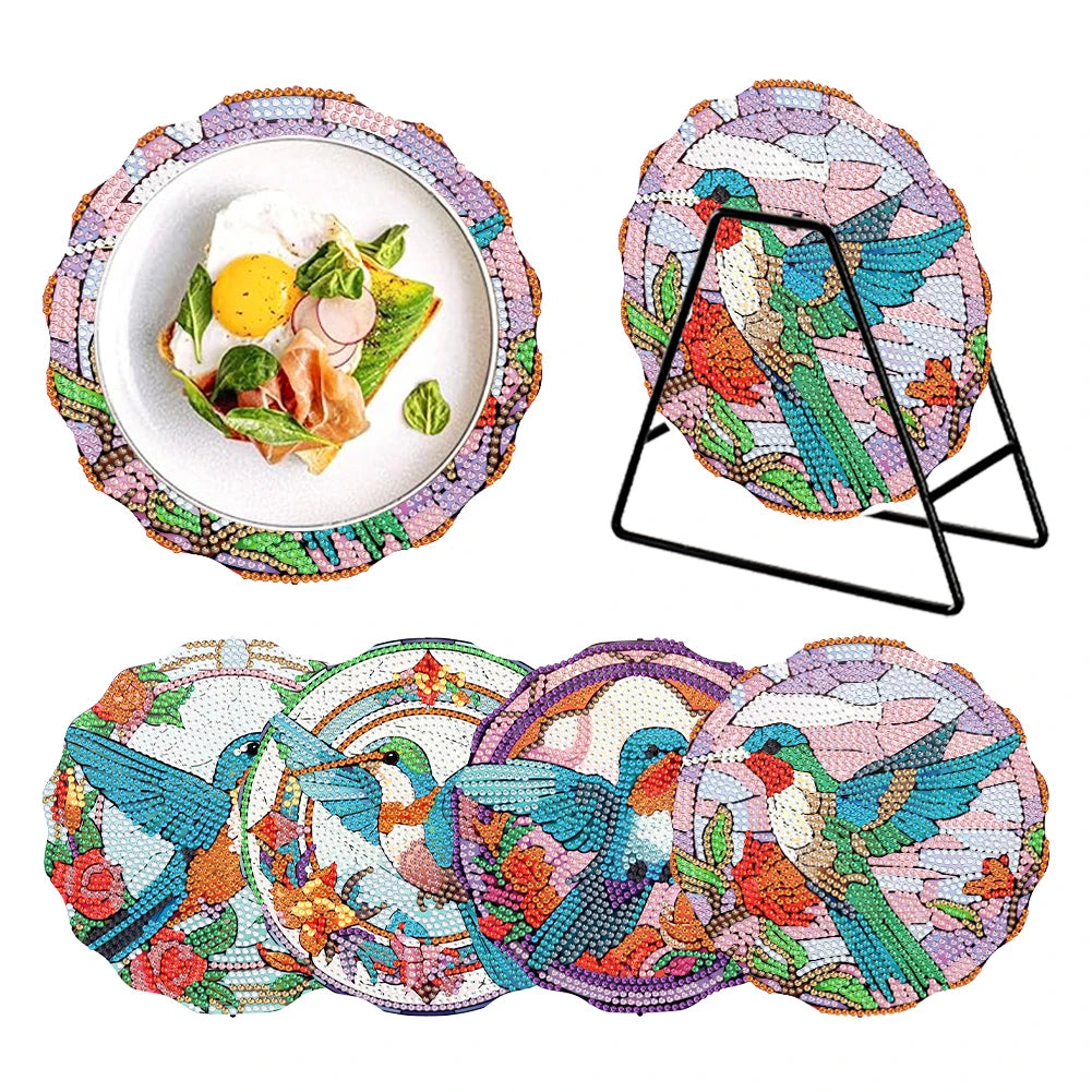 Diamond Painting Placemat met Bloemen en Koe Design – Set van 4