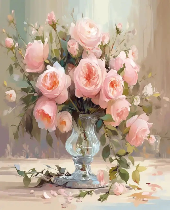 Schilderen op nummer Bloemen – Modern Bloemenontwerp op Linnen Canvas met Acrylverf
