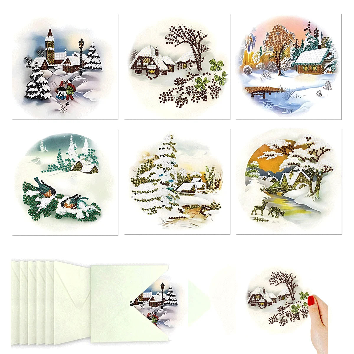 Diamond Painting Kerstkaarten set – 6 kerstkaarten met enveloppen - HK075