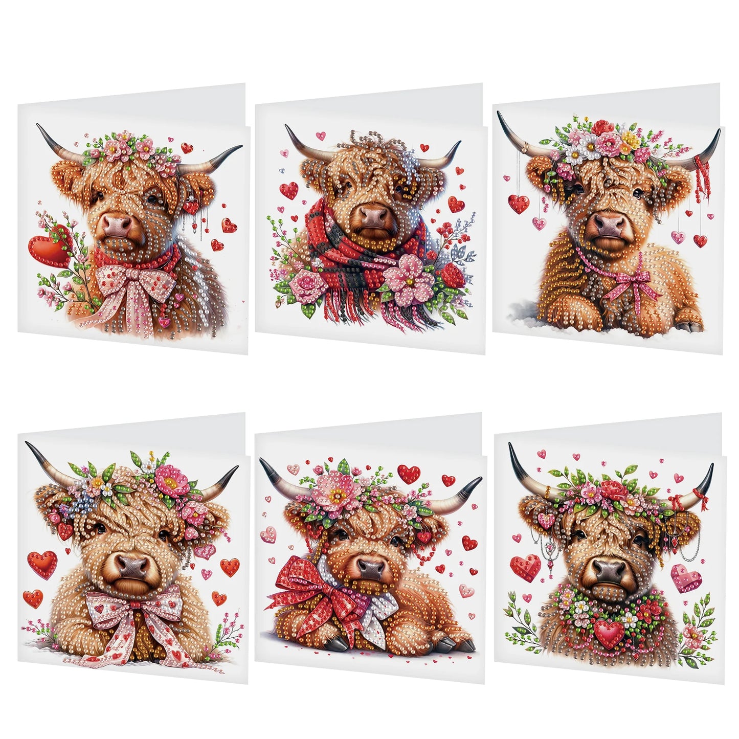 Diamond Painting Wenskaarten set - 6 Stuks met Schattige Koeien Motief