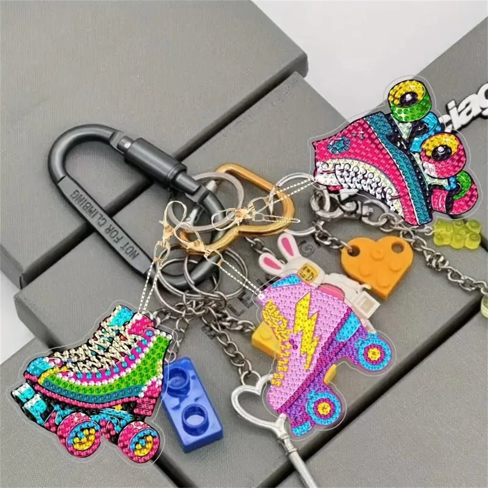 Diamond Painting Sleutelhangers Rolschaats Patroon – 5 stuks Set