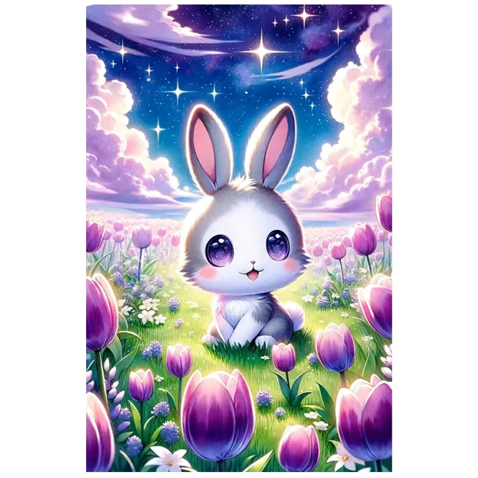 AB Diamond Painting op canvas - Tulp en Konijn met Fairy Dust en AB steentjes