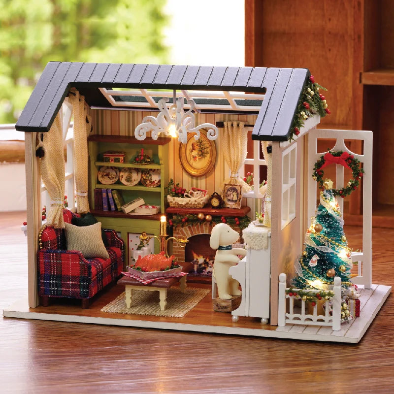 Zelfbouw Miniatuurhuisje met Meubels en Verlichting – Houten Set