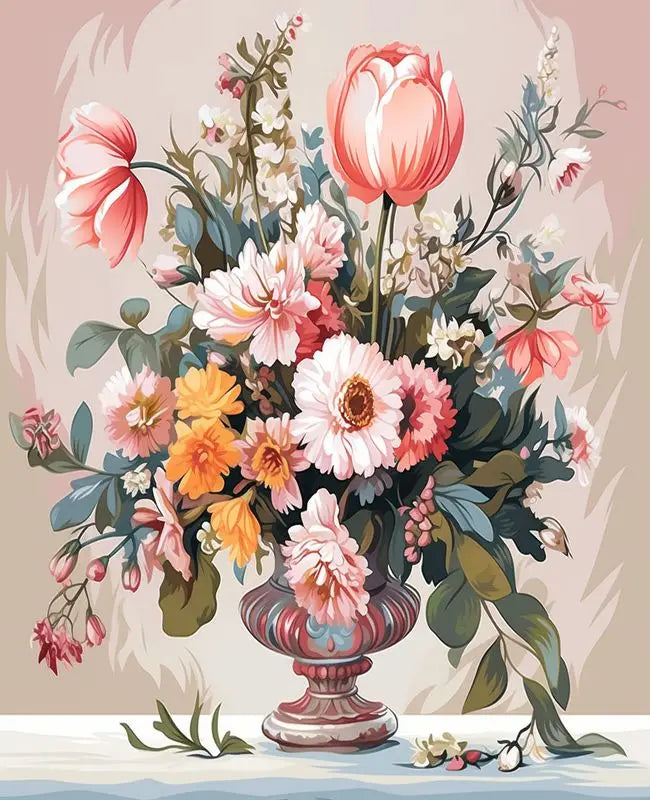 Schilderen op nummer Bloemen – Modern Bloemenontwerp op Linnen Canvas met Acrylverf