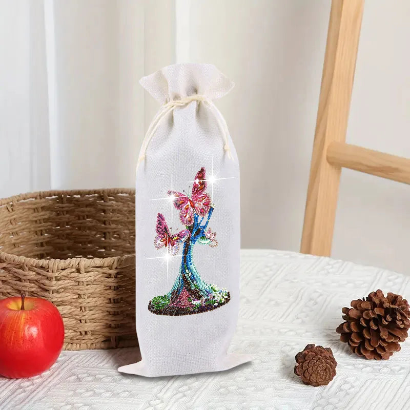 Diamond Painting bloemen en vlinder wijnfles tas set – creatieve kristallen kunst