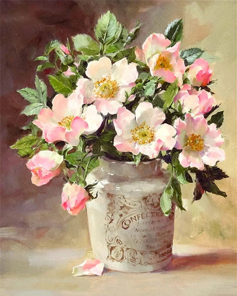 Schilderen op nummer – Bloemen met Rozen en Pioenen op Canvas