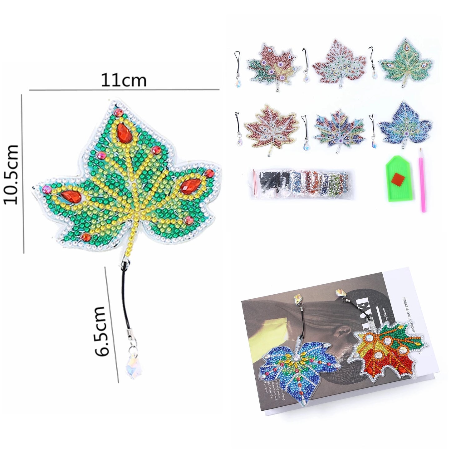 Diamond Painting Boekenlegger Veer – Set van 6 met Kristallen Hangers
