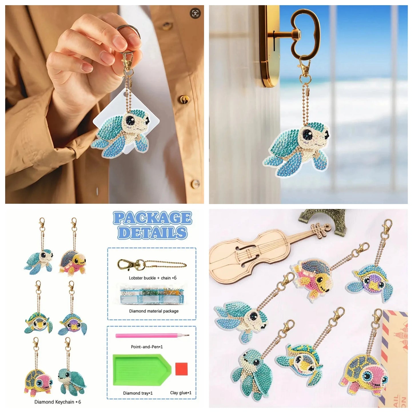 Diamond Painting Sleutelhangers Vlinder, hart of schildpad