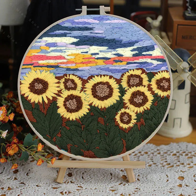 Borduurpakket Rond – Bloemenlandschap in 3D Kruissteek