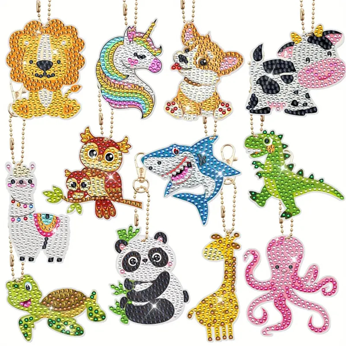 Diamond Painting Sleutelhanger set - Dieren Mix - 12 stuks