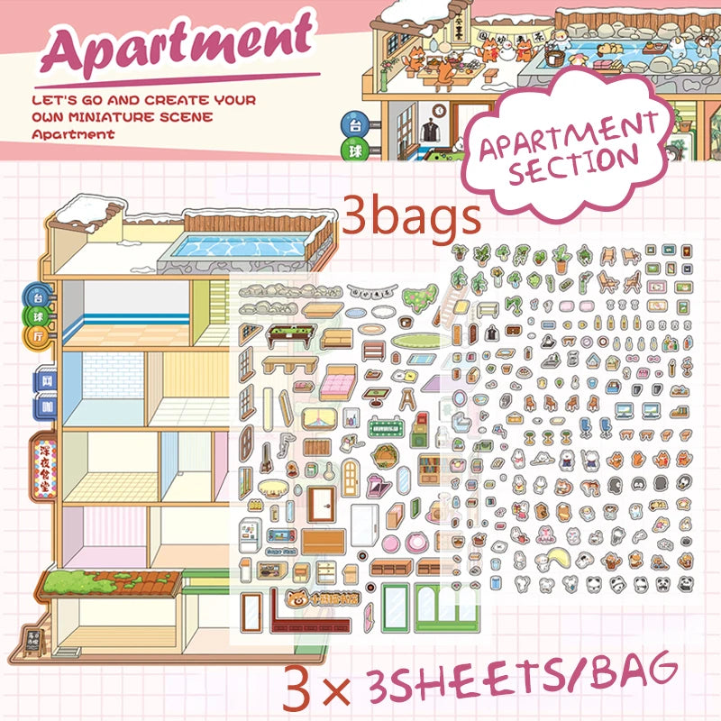 Sticker homestyling set creatieve miniatuur interieurstickers 3 vellen