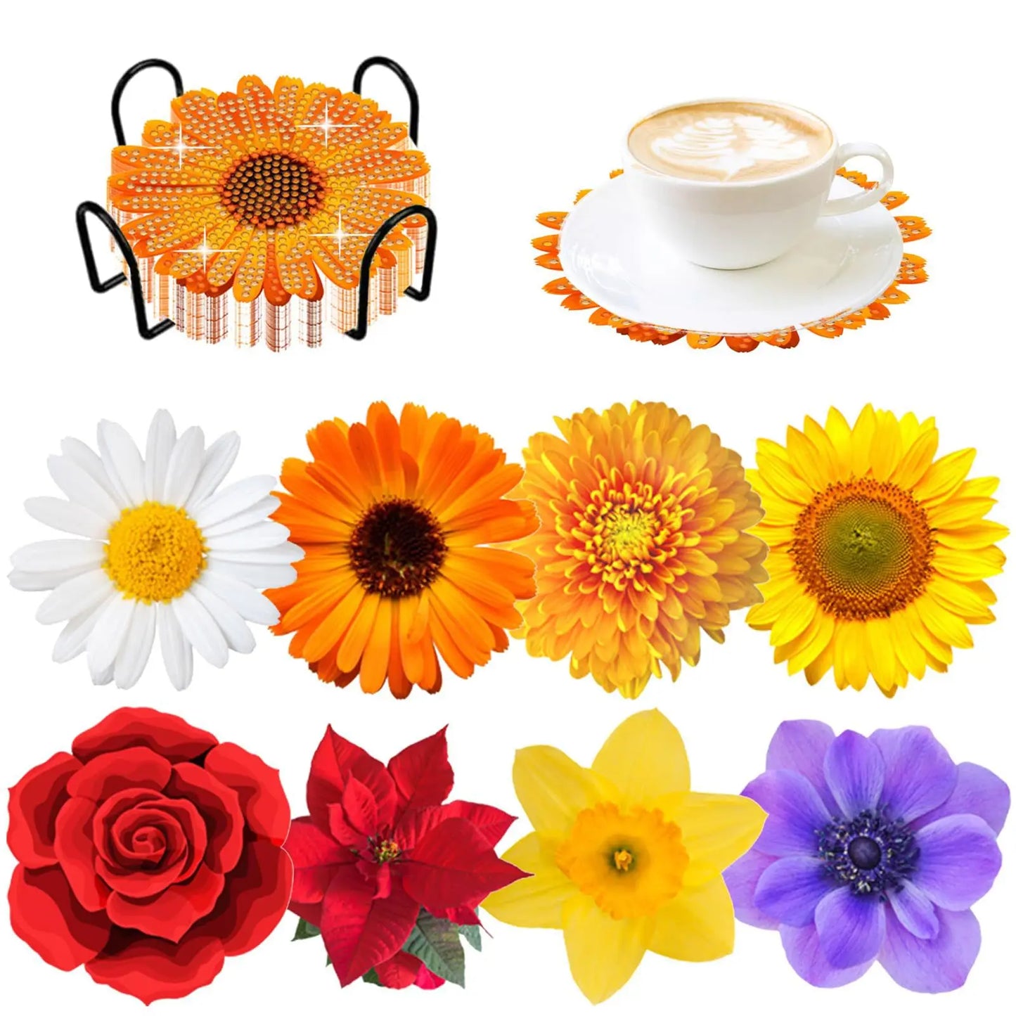 Diamond Painting Onderzetters Bloemen - Set van 8 stuks