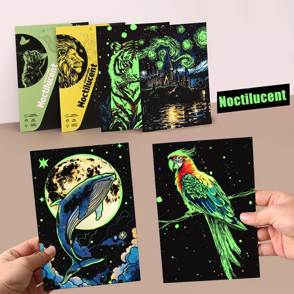 Krastekening Set A5 - Glow in the dark Kastelen & Dieren