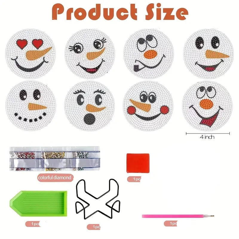 Diamond Painting Onderzetters Kerst - Sneeuwpop (8 stuks)