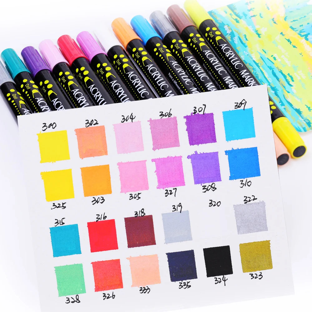 Stiften set 24 kleuren acryl met dubbele punt voor schilderen en knutselen