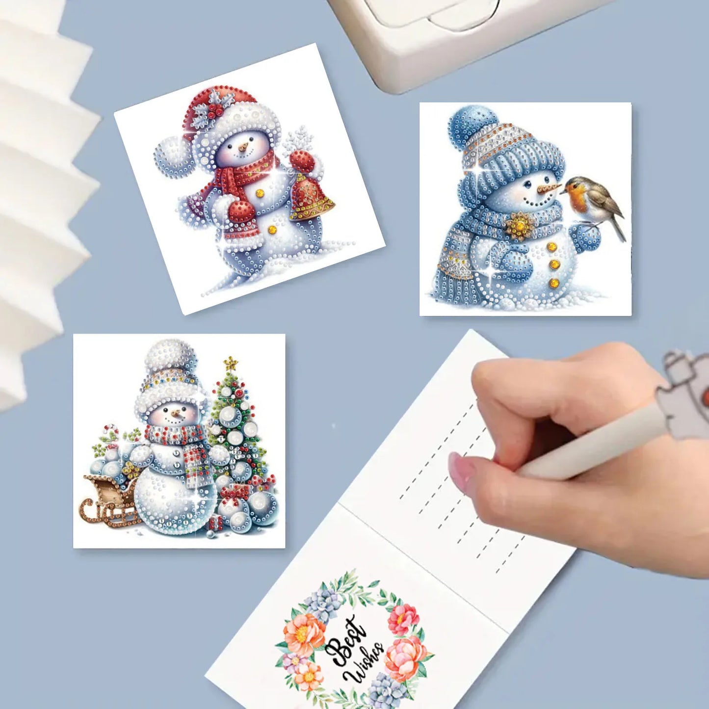 Diamond Painting Kerstkaarten set - Kerst Sneeuwpop (6 stuks)