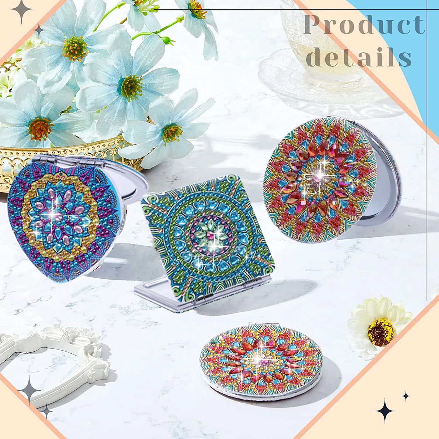 Diamond Painting Make-up spiegel Mandala - Compacte Opvouwbare Spiegel met Steentjes