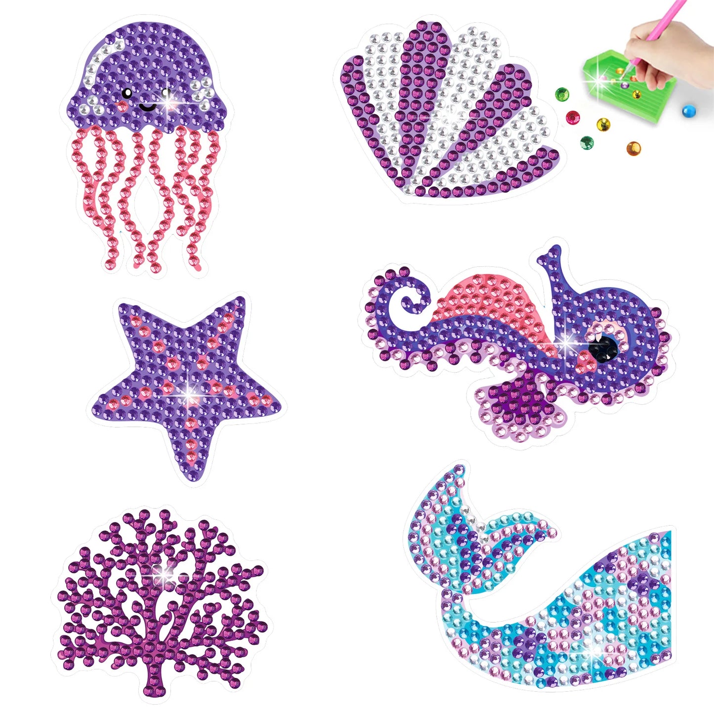 Diamond Painting Sticker set Zeepaard & Kwallen – Schitterende Maritieme Wezens