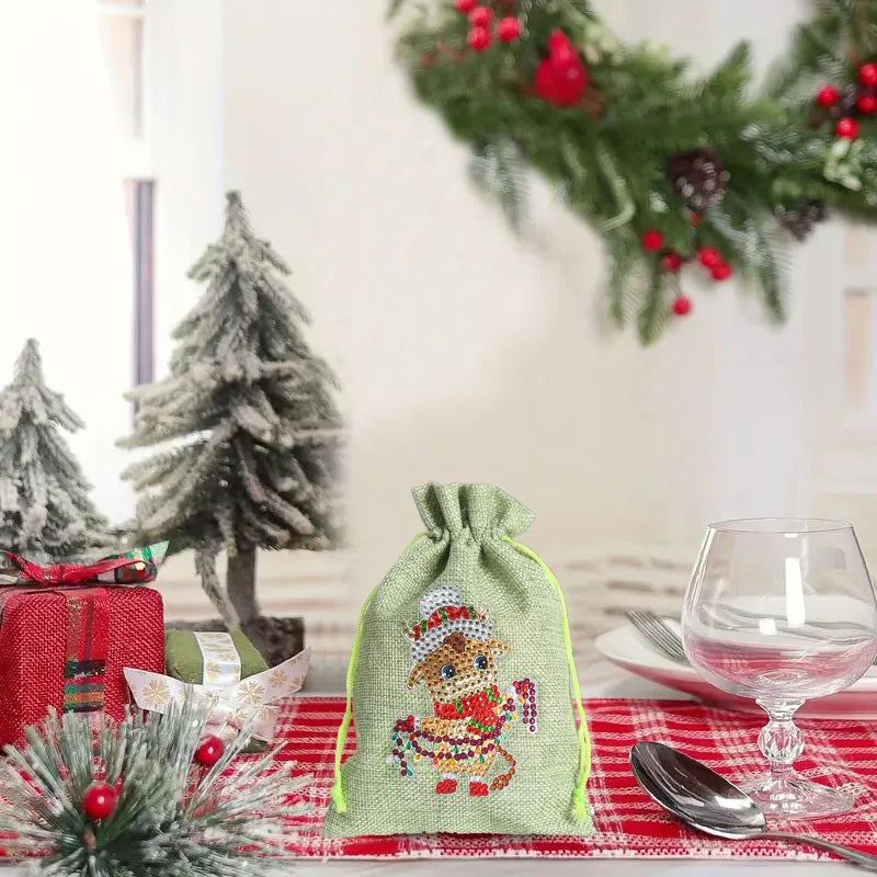 Diamond Painting kerst knutselset - linnen snoepzakje en trekkoord