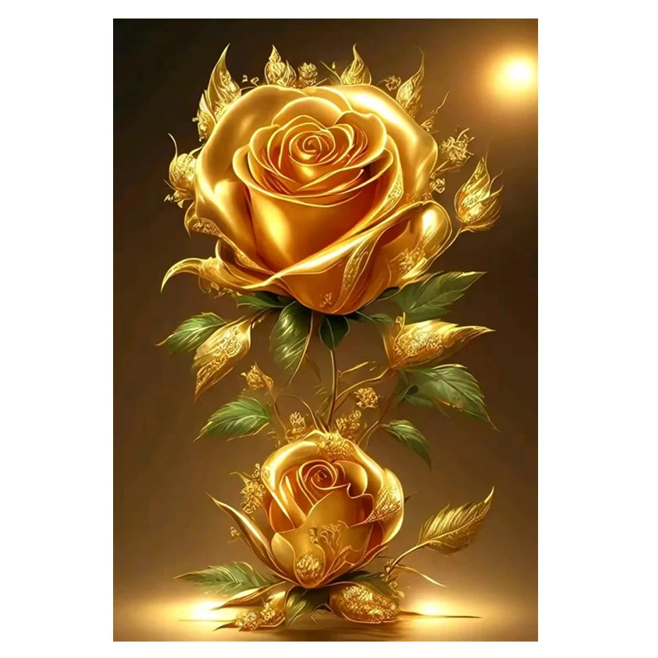 AB Diamond Painting op canvas – Gouden Rozen – Volledige bedekking – Keuze uit ronde of vierkante AB/Fairydust steentjes