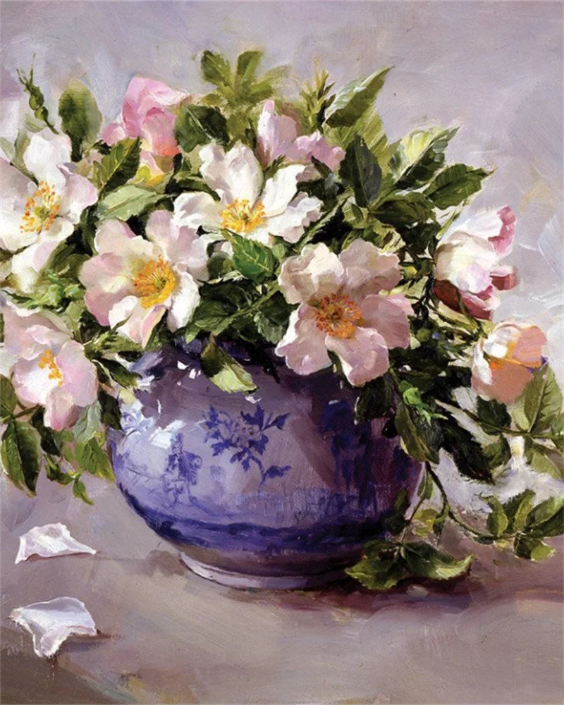 Schilderen op nummer – Bloemen met Rozen en Pioenen op Canvas