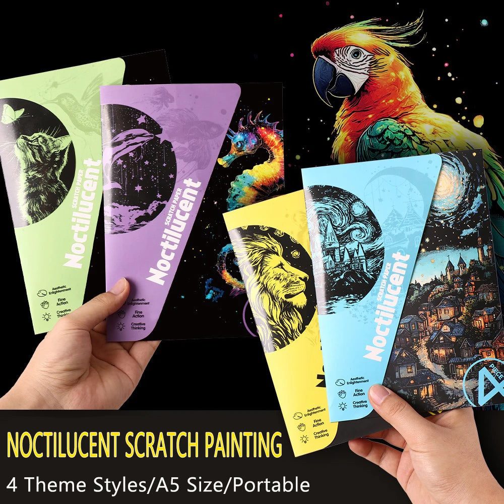 Krastekening Set A5 - Glow in the dark Kastelen & Dieren
