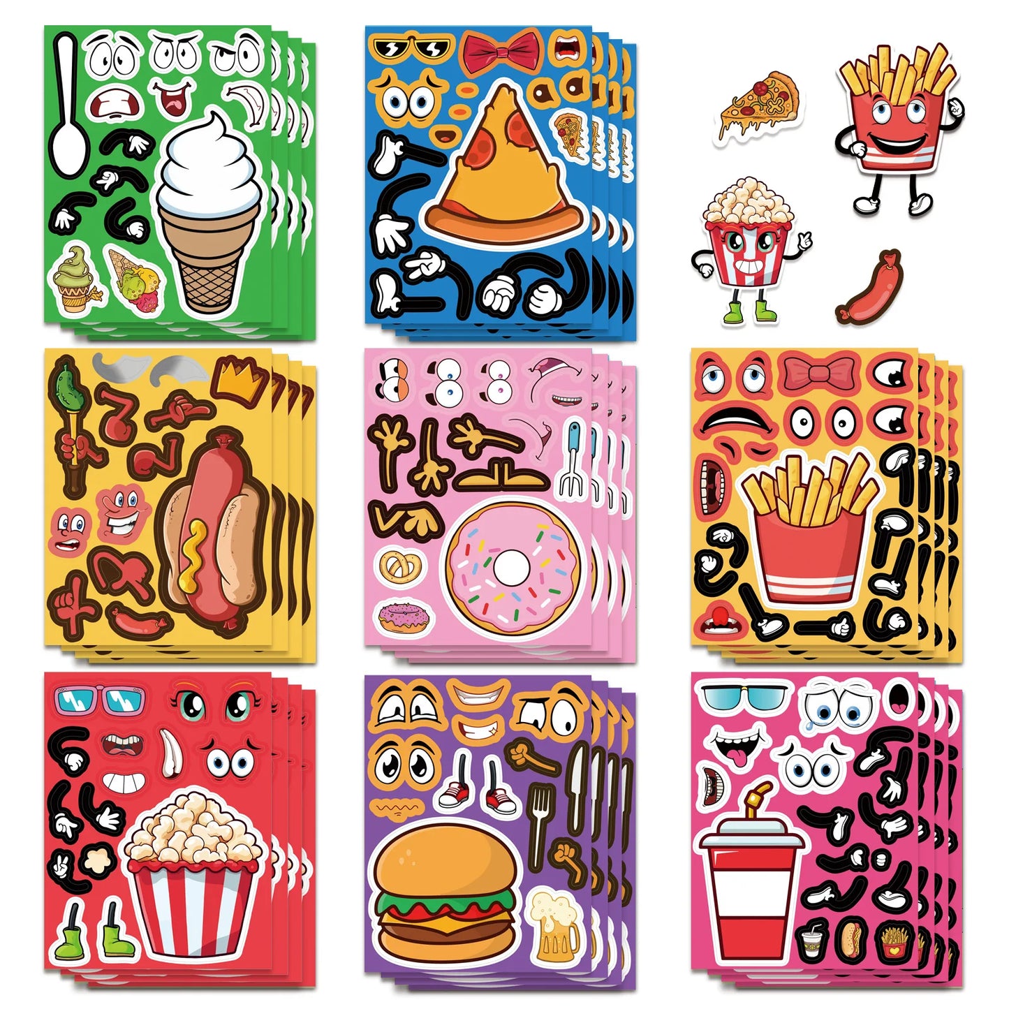 Sticker pret – Cartoon stickers met hamburgers, frietjes & snacks