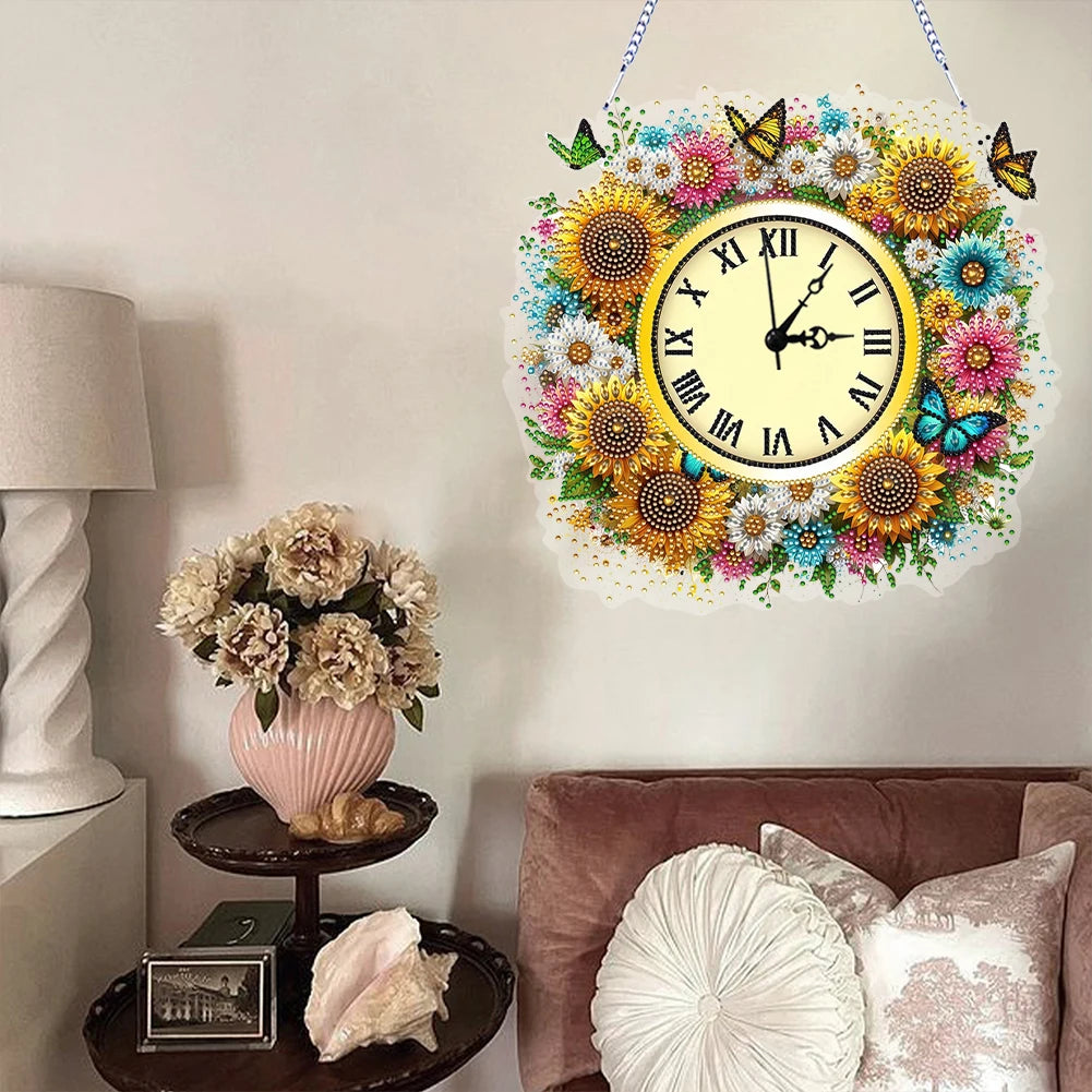 Diamond Painting Klok Zonnebloem Wandklok met Sierlijke Steentjes
