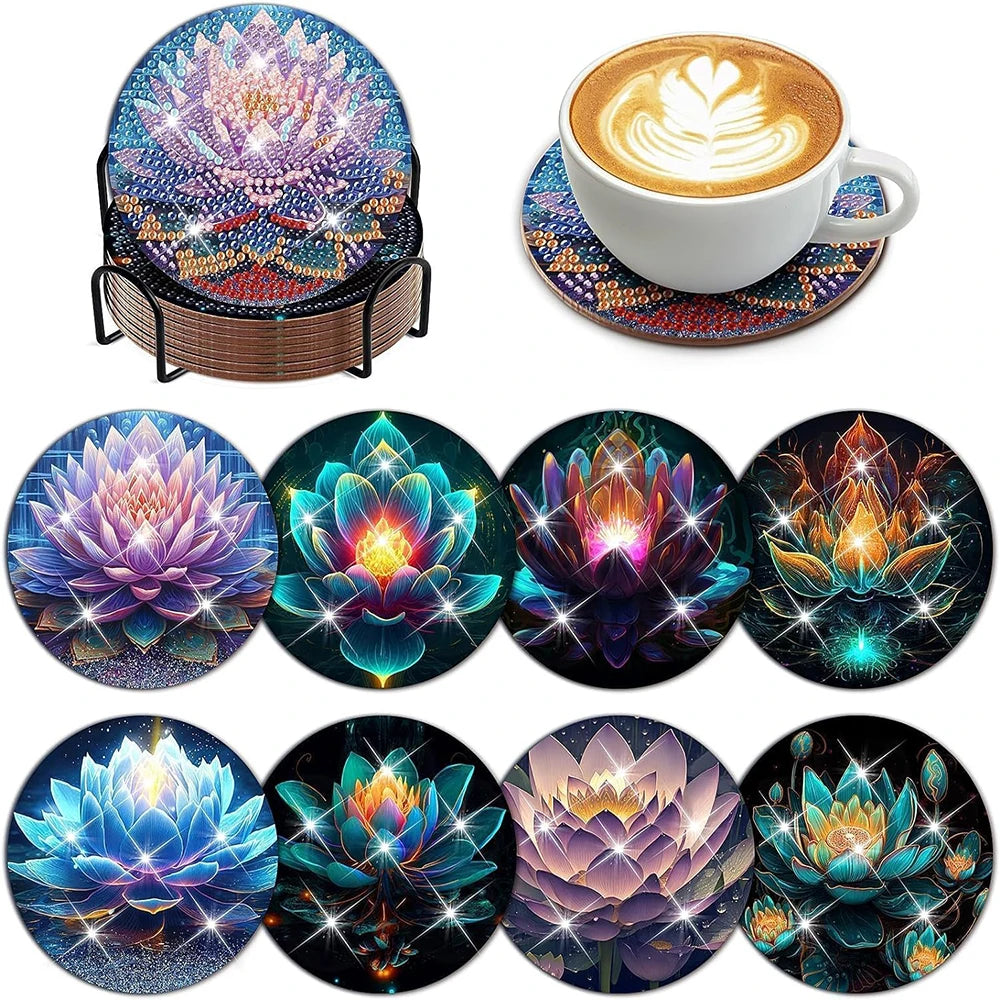Diamond Painting Onderzetters Bloemen – Set van 8 met Houder