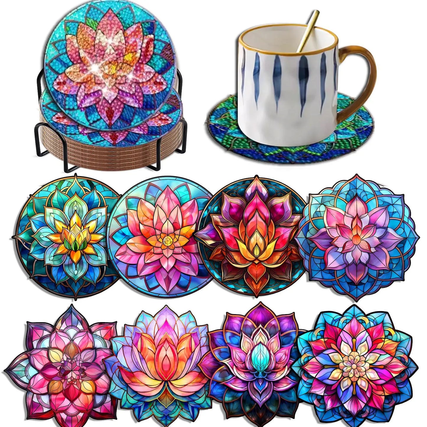 Diamond Painting Onderzetters Bloemen - Set van 8 stuks