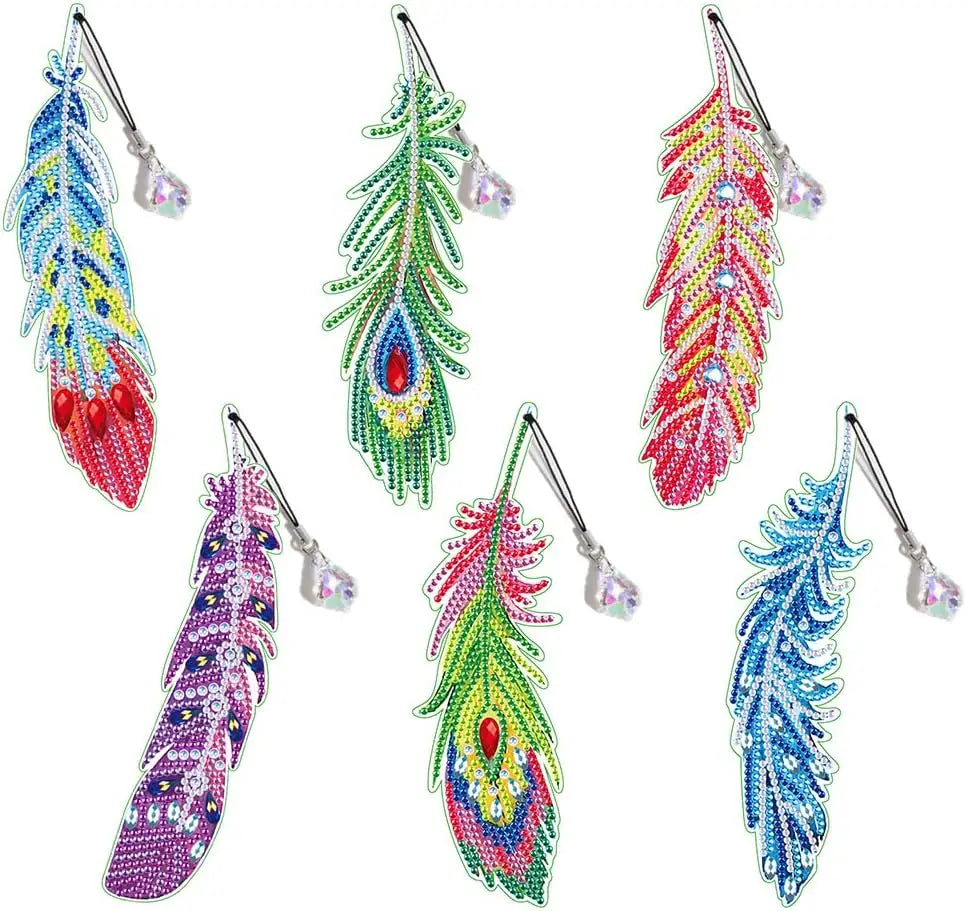 Diamond Painting Boekenlegger Veer – Set van 6 met Kristallen Hangers