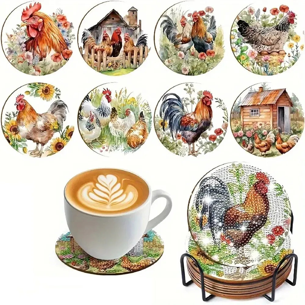 Diamond Painting Onderzetters Bloemen – Set van 8 met Houder