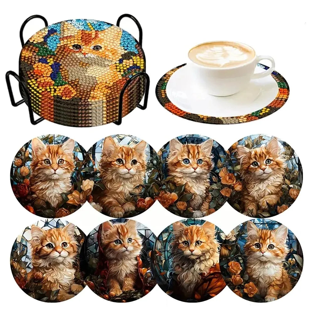 Diamond Painting Onderzetters Bloemen – Set van 8 met Houder