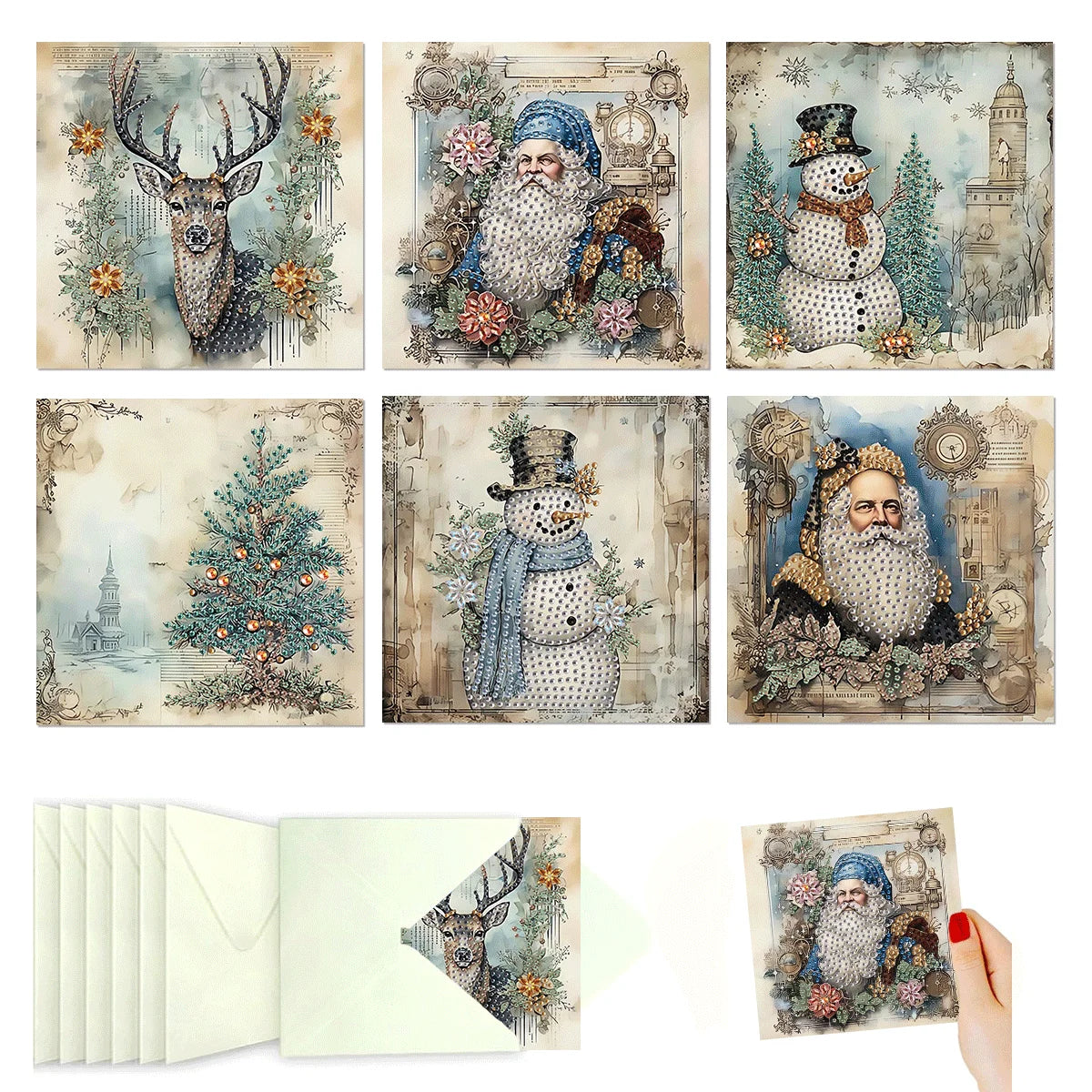 Diamond Painting Kerstkaarten set 6 feestelijke ansichtkaarten - HK063