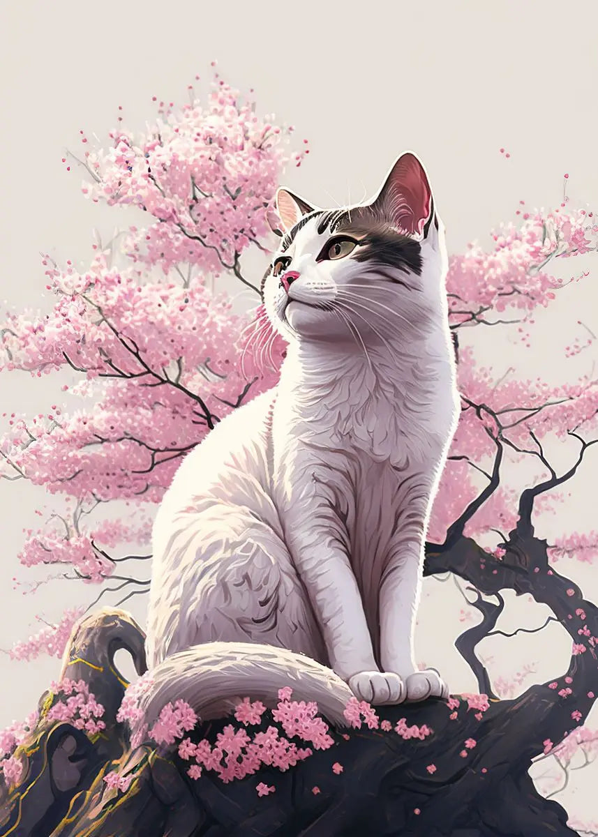 AB Diamond Painting op canvas – Katten & Kersenbloesem – Volledige bedekking – Keuze uit ronde of vierkante AB/Fairydust steentjes