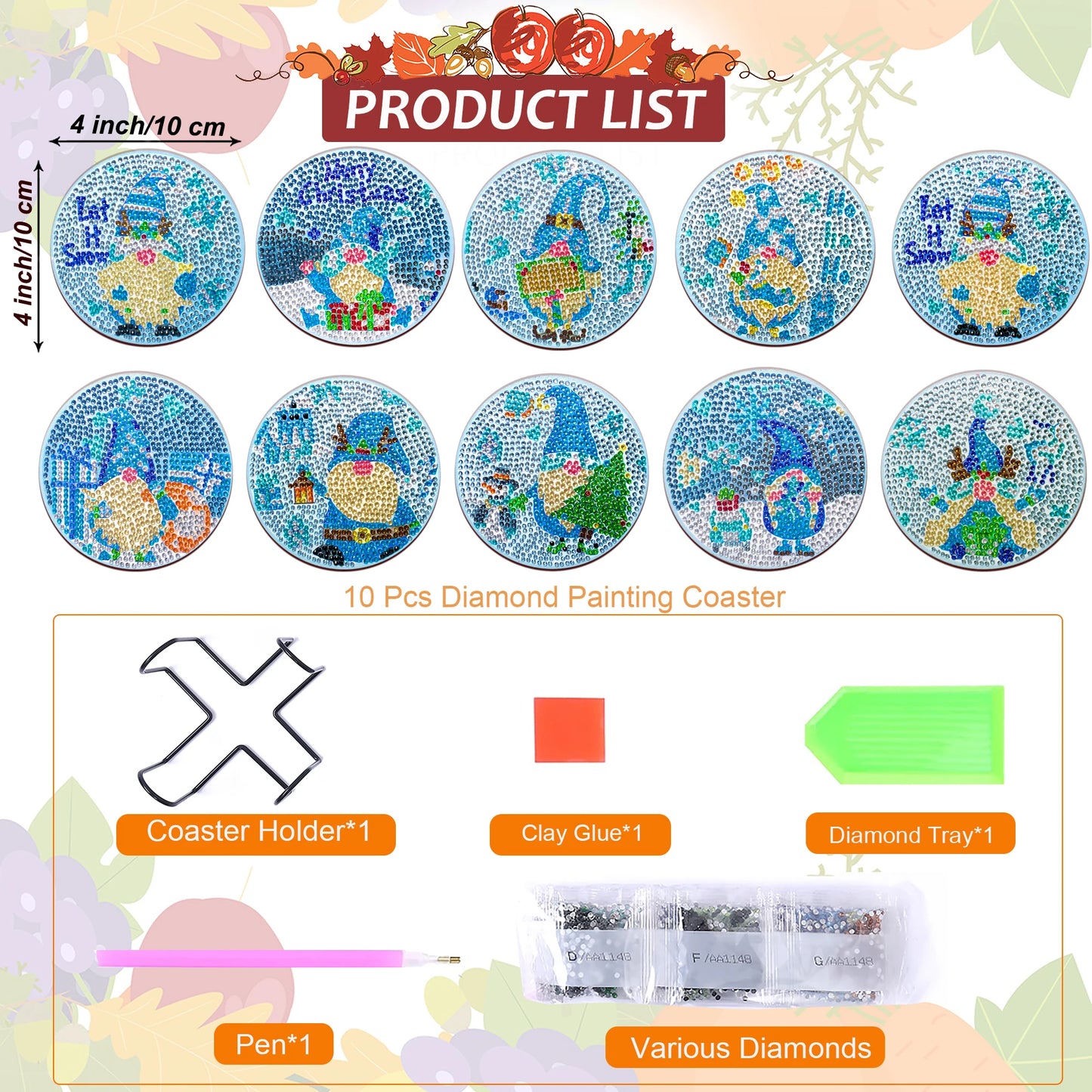 Diamond Painting Onderzetters Kerst – Set van 10 met Houder