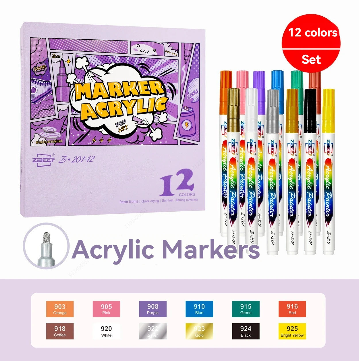 Stiften set tot 12-120 kleuren acrylverf stiften voor steen, textiel, glas & canvas