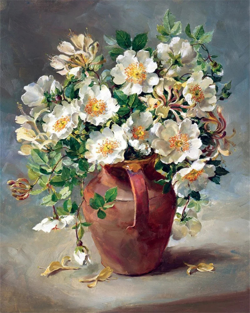 Schilderen op nummer – Bloemen met Rozen en Pioenen op Canvas