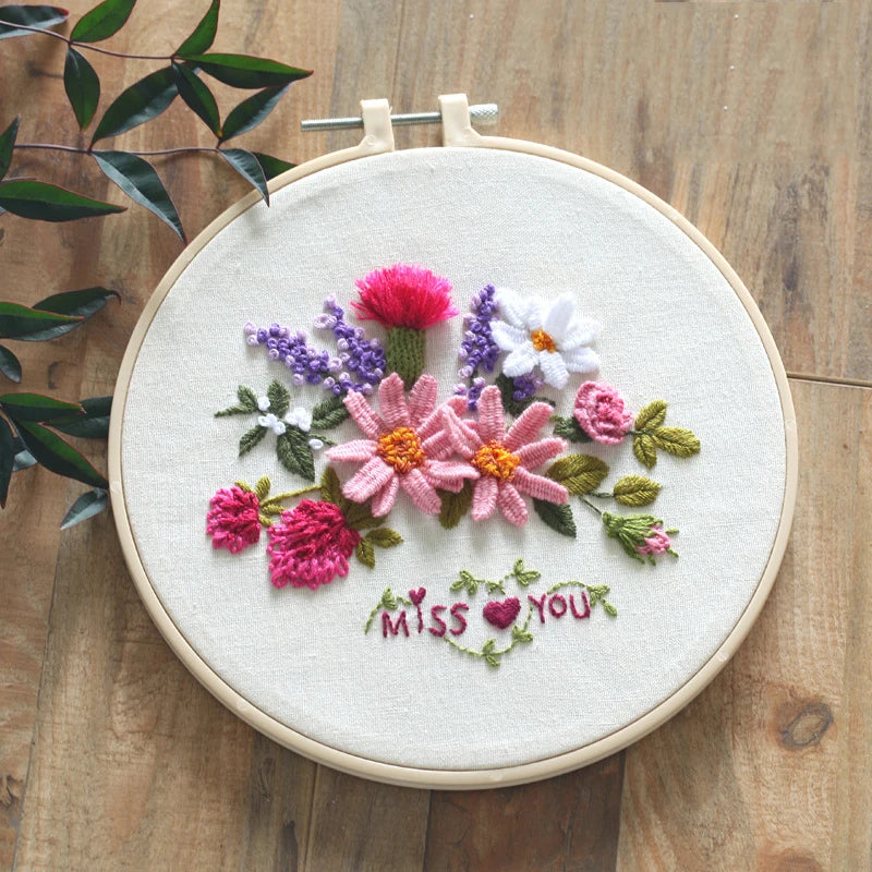 Borduurpakket Rond met Bloemen en Eekhoorn – Compleet Handwerkset