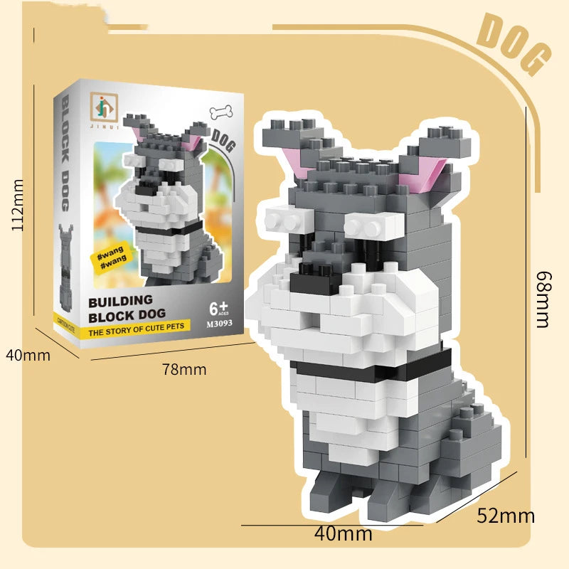 Bouwpakket schattige Husky & kat speelgoed – mini blokjes puzzelplezier