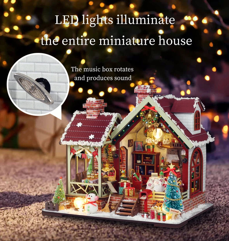 Kerst Zelfbouw miniatuur huisje Christmas Night – Warm interieur met muziekdoos