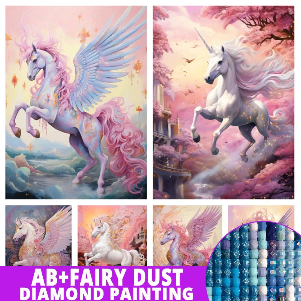 AB Diamond Painting op canvas – Eenhoorn met bloemen – Volledige bedekking – Keuze uit ronde of vierkante AB/Fairydust steentjes