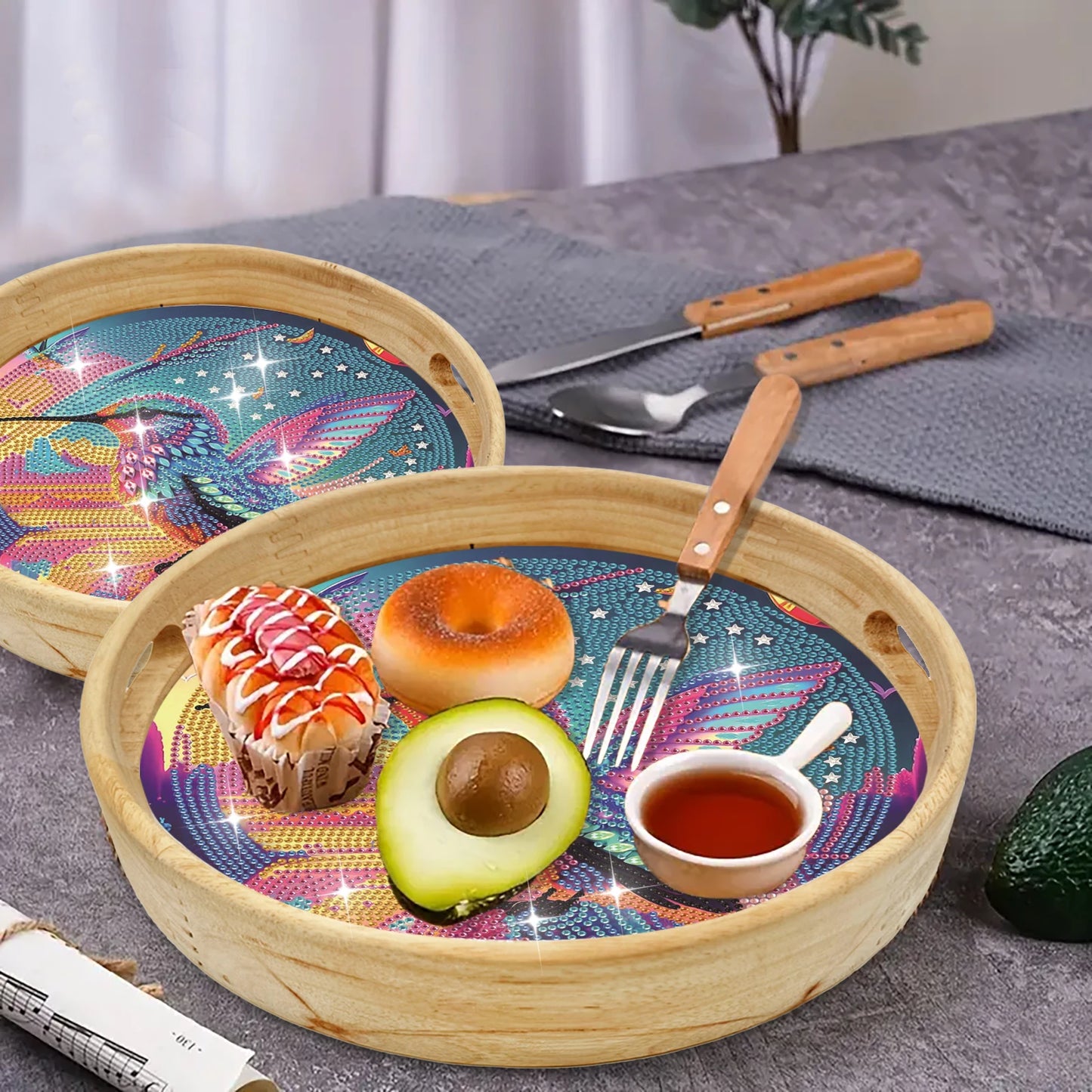 Diamond Painting Dienblad Houten Set met Dierenontwerp – Rond Model