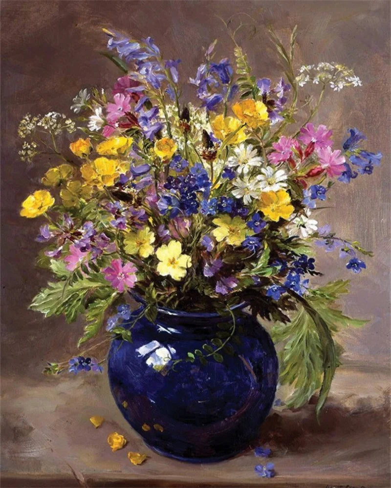 Schilderen op nummer – Bloemen met Rozen en Pioenen op Canvas