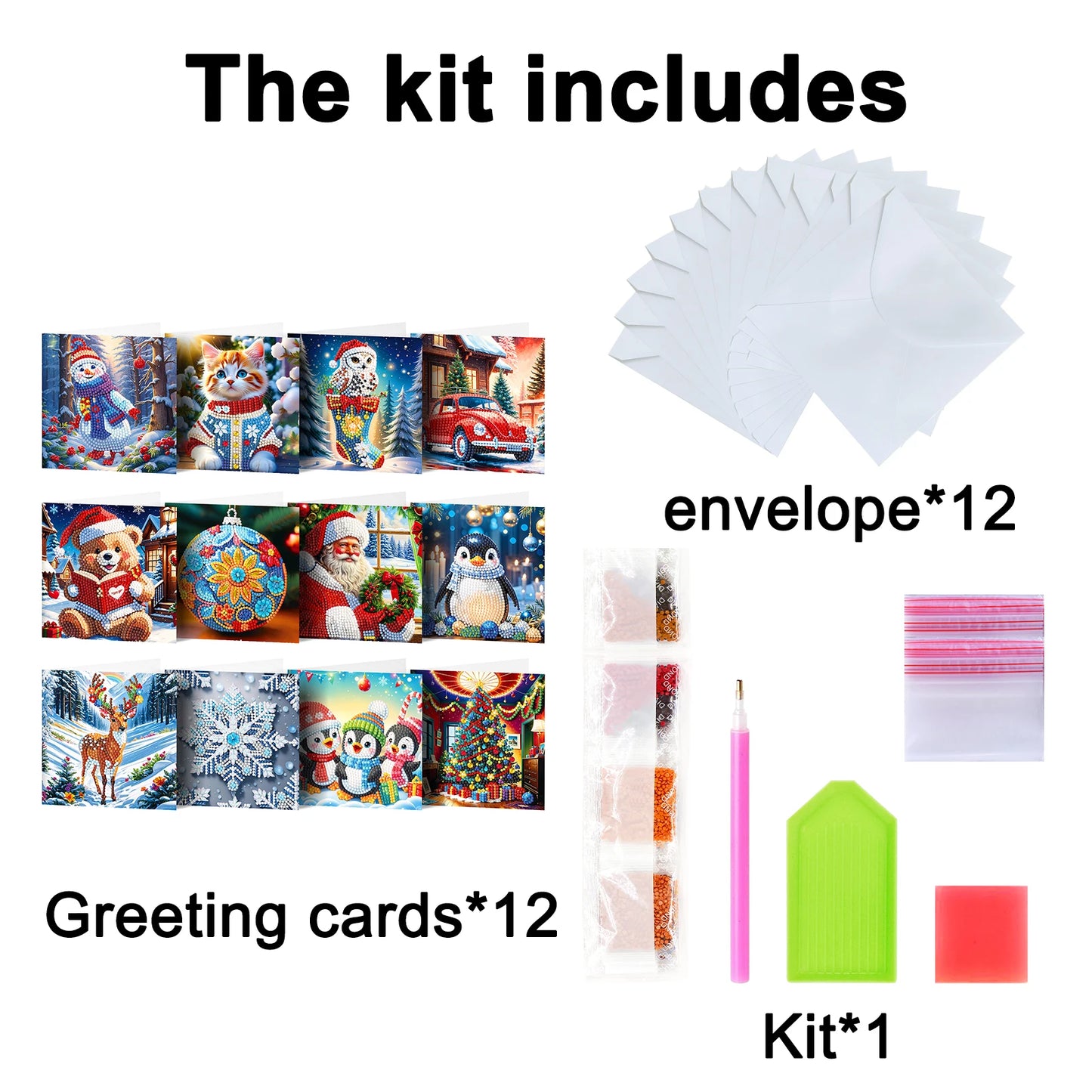 Diamond Painting Kerstkaarten set – Creatieve Feestelijke Wenskaarten