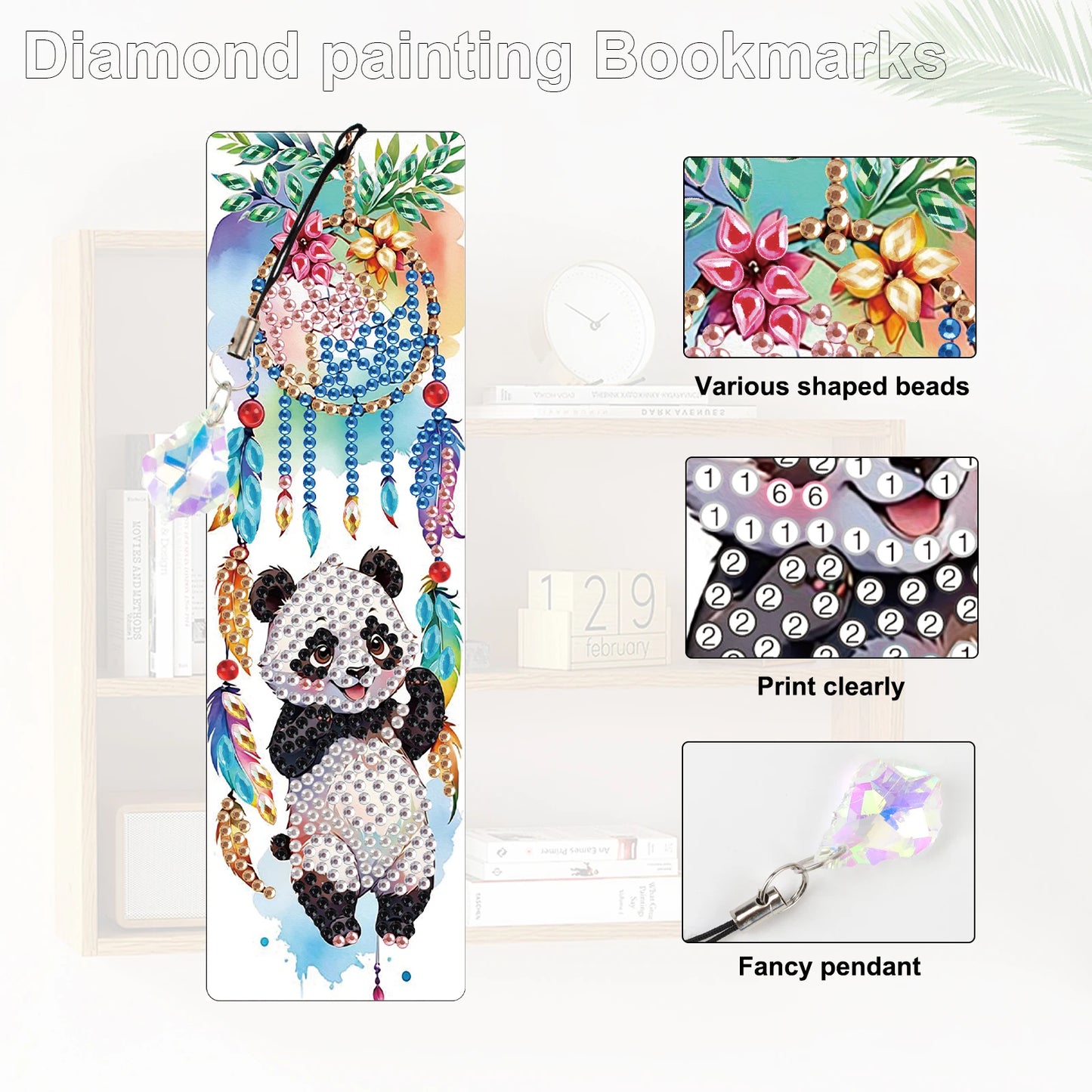 Diamond Painting Boekenlegger Panda en Vos Set van 8 Stuks